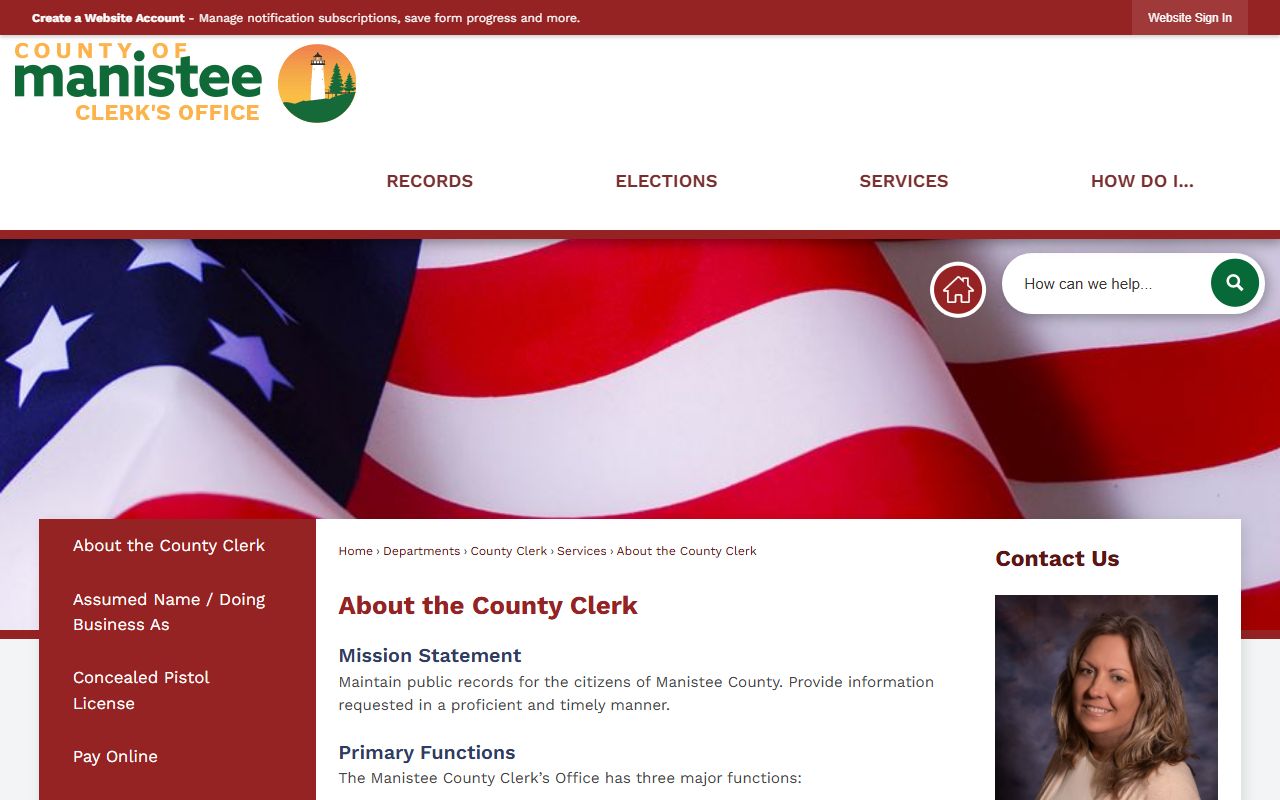 Manistee County Clerk records office overview and services page