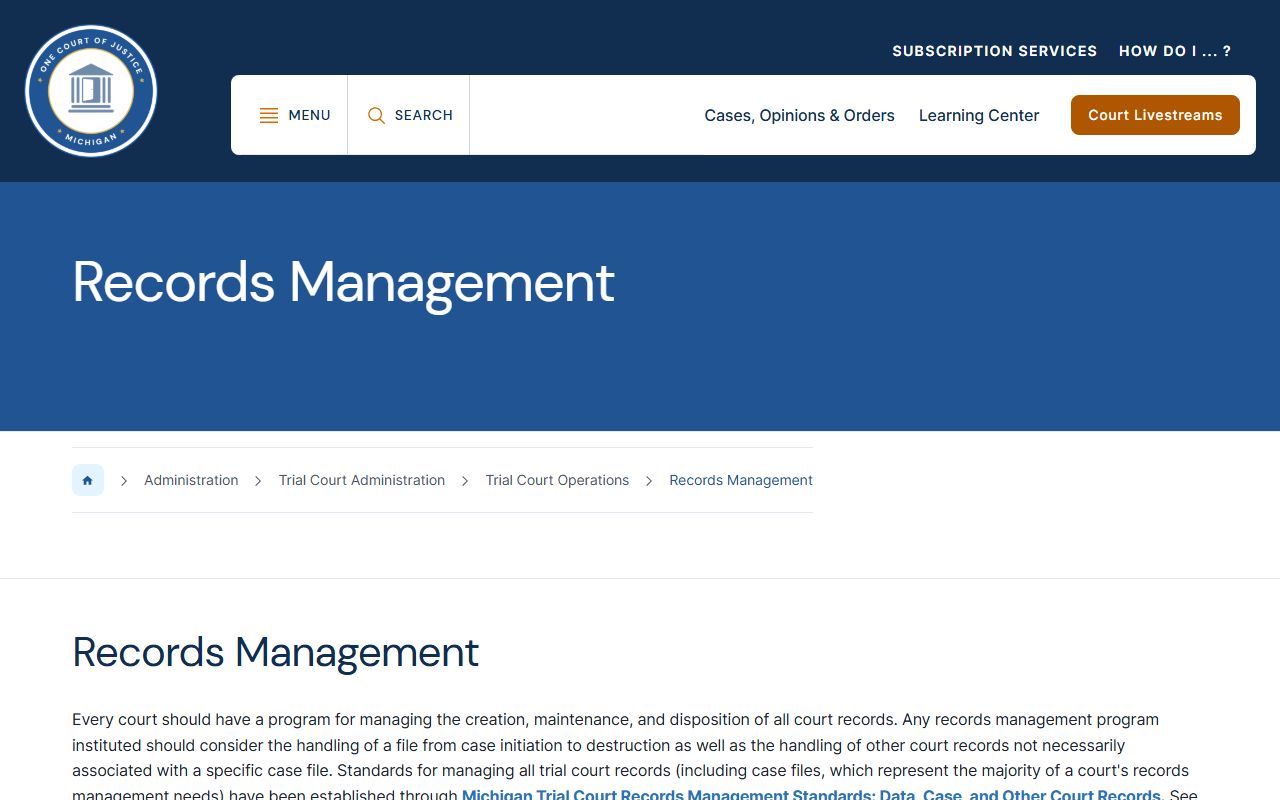 Manistee County court records Michigan trial court records-management guidance