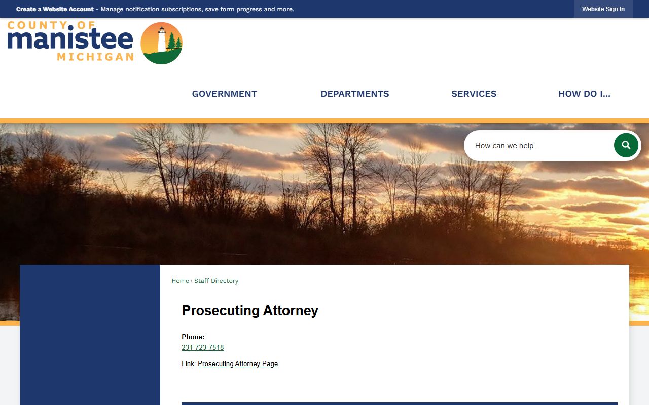 Manistee County criminal court records prosecuting attorney staff directory