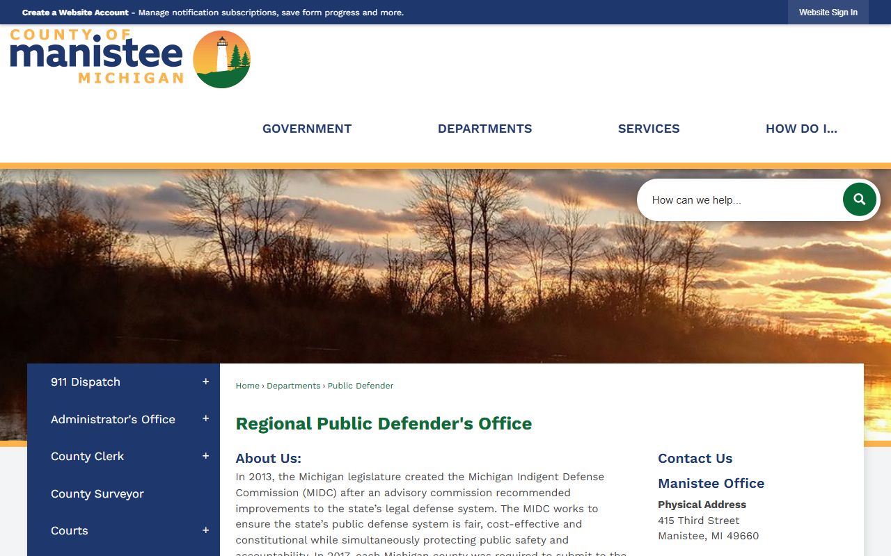 Manistee County criminal court records regional public defender page
