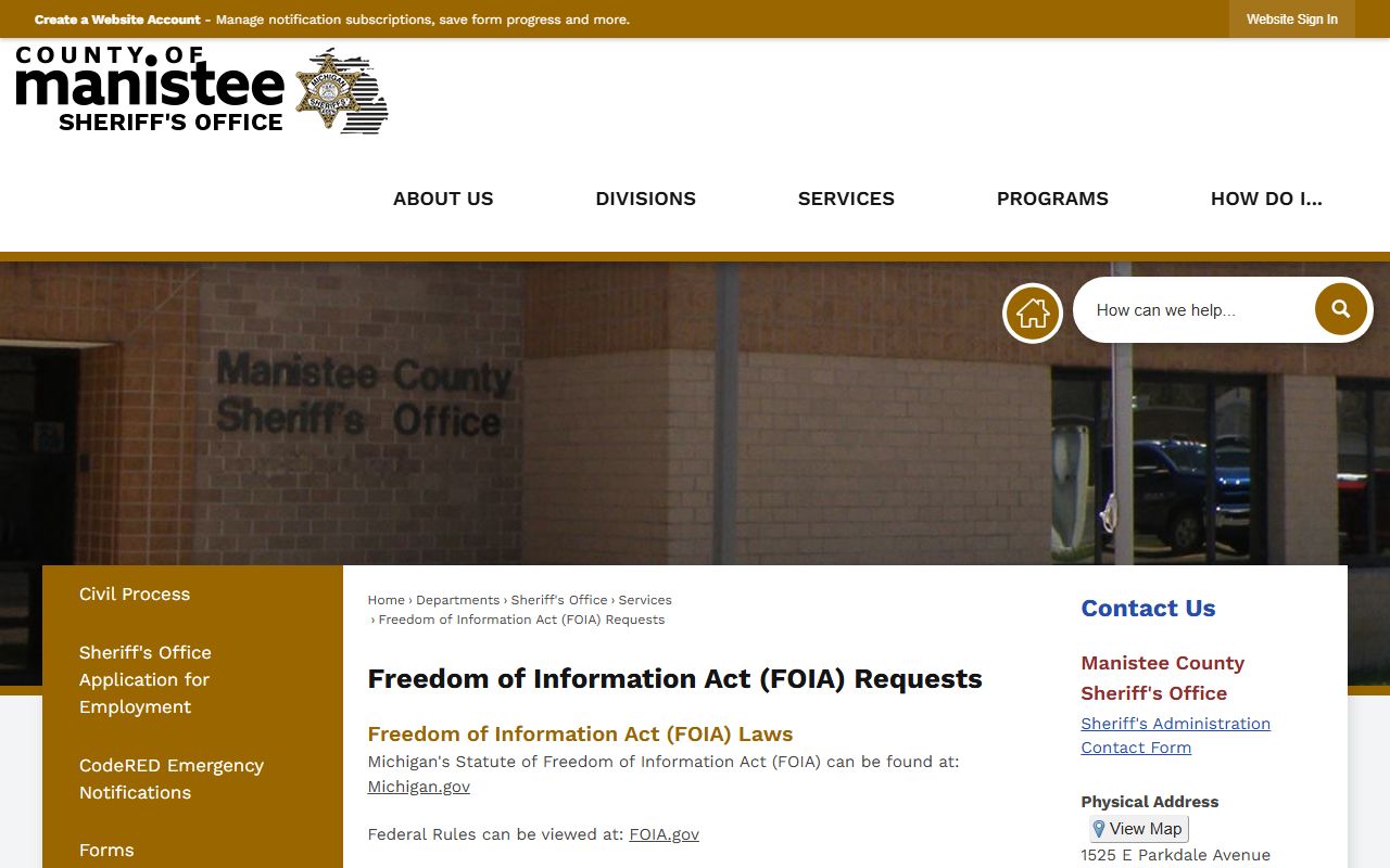 Manistee County criminal court records sheriff FOIA request page