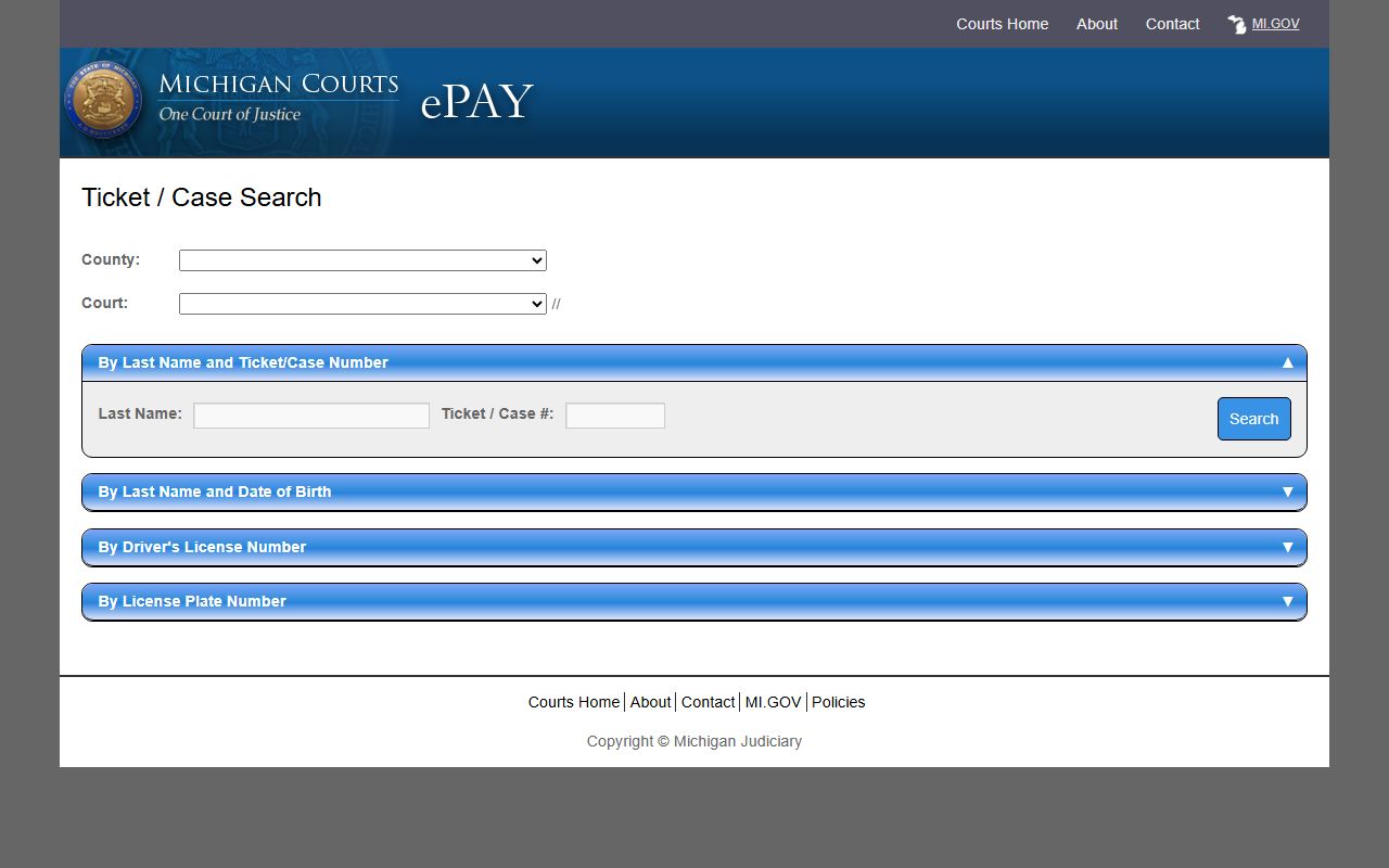 Manistee County district court records Michigan Courts ePAY ticket search