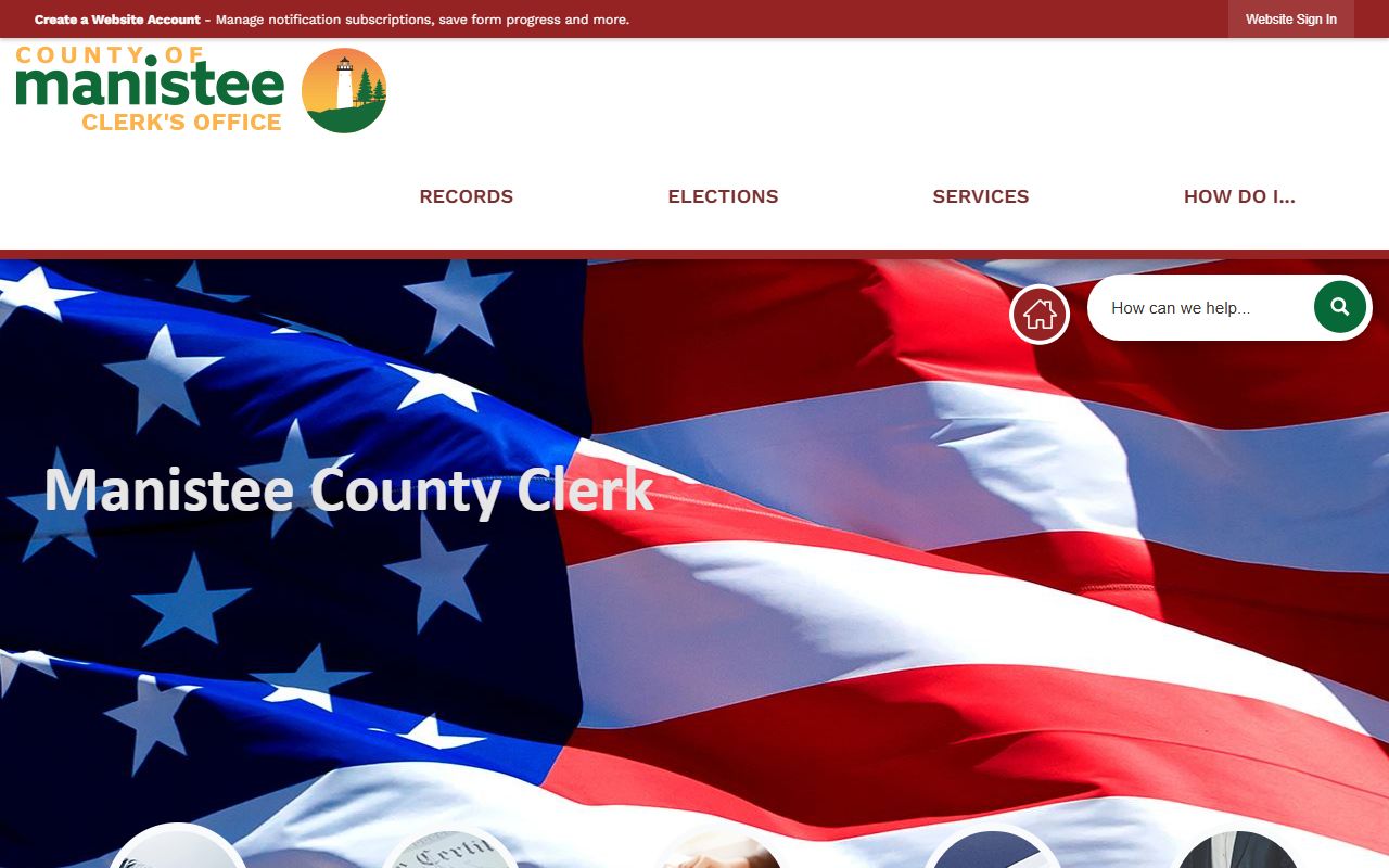 Manistee County Clerk office page for court records fees and vital records