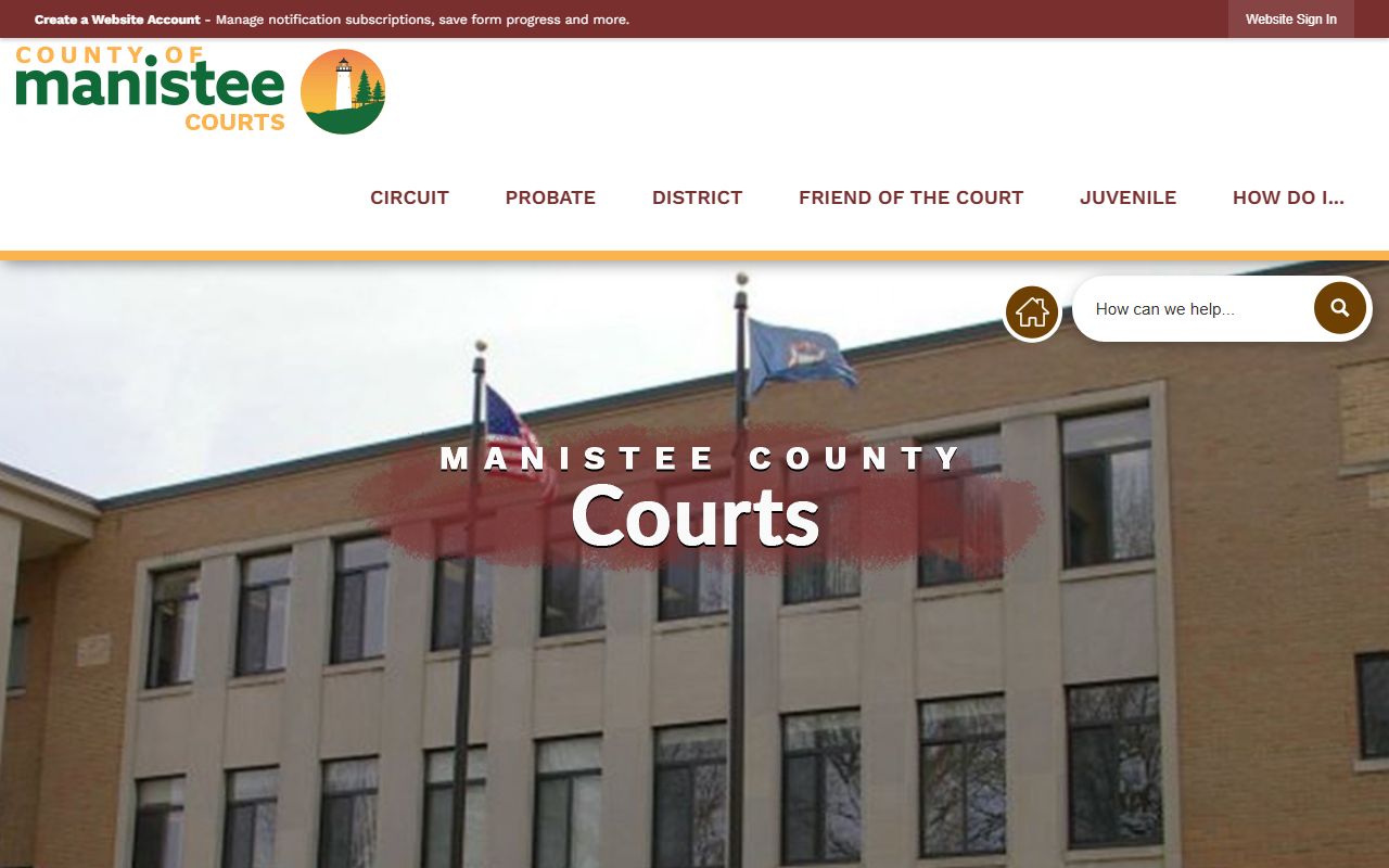 Manistee County courts landing page for court records access