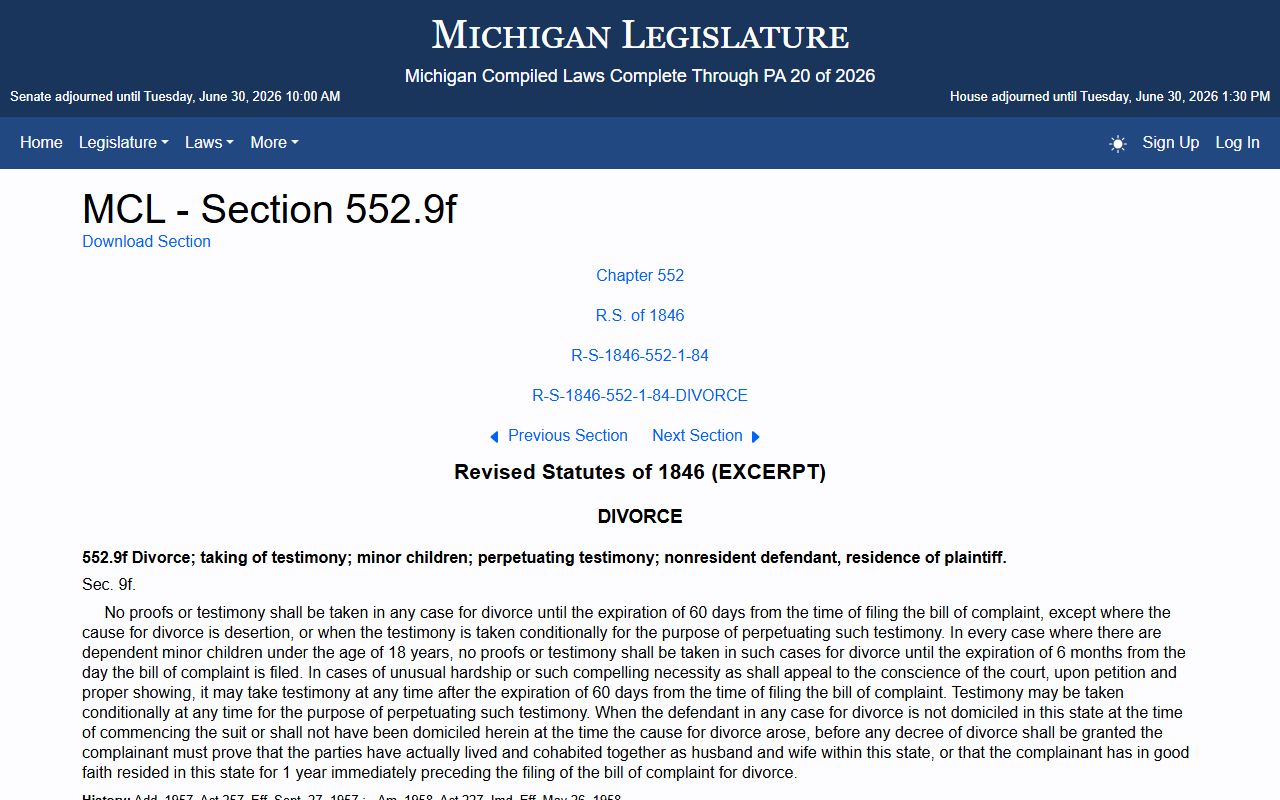 Manistee County probate records divorce waiting period statute MCL 552.9f