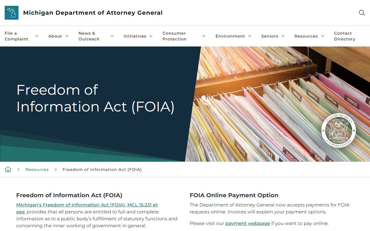 Manistee County warrant records and the Michigan Attorney General FOIA guidance page