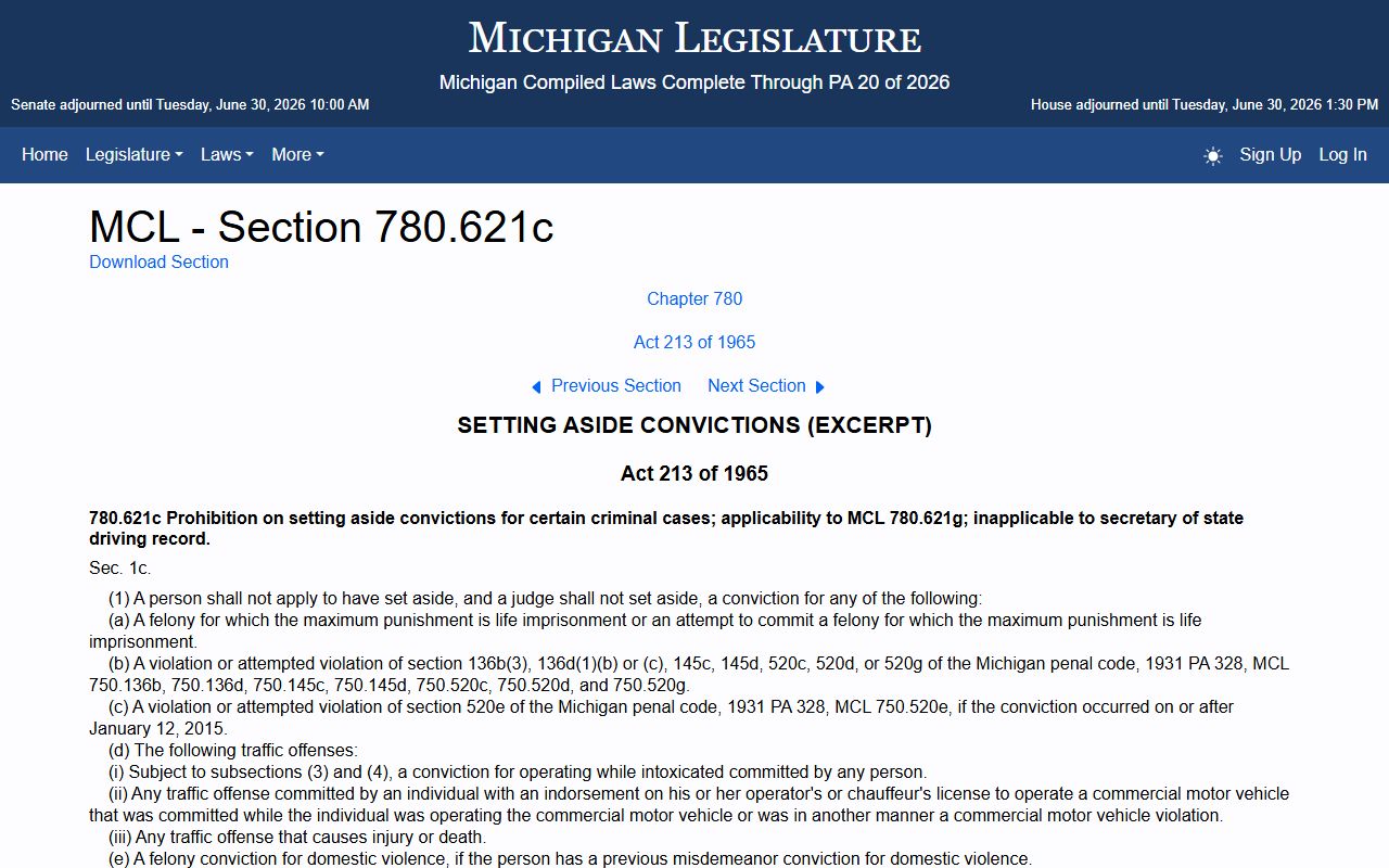 Manistee County warrant records and the Michigan set-aside exclusions statute MCL 780.621c
